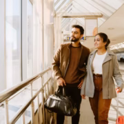 A couple arrives at the Cairo International Airport
