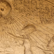 Aten sun disk relief Tell El Amarna Egypt rays of Aten reaching Akhenaten ancient carving
