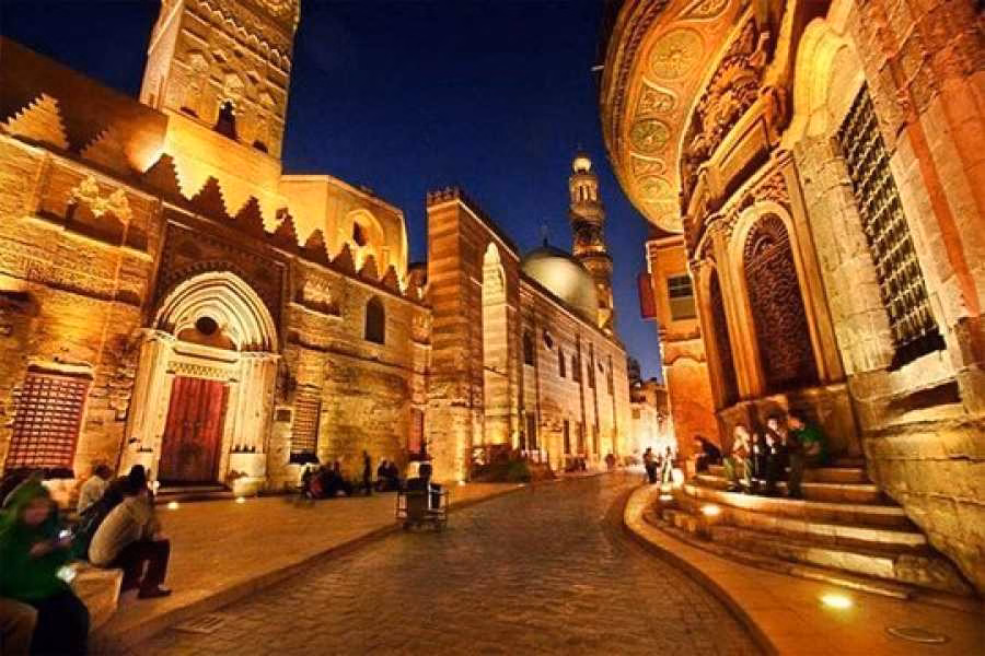 Khan El Khalili Bazaar Cairo night Islamic street mosque architecture Egypt Book Egypt Travel